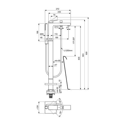 Свободностояща батерия за вана - душ Ideal Standard Atelier Extra хром гланц