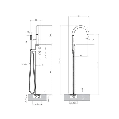 Смесител за вана-душ freestanding Omnires Y с монокоманда, завършек месинг
