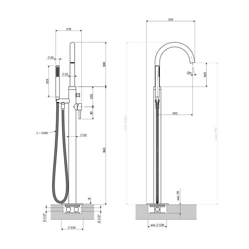 Смесител за вана-душ freestanding Omnires Y с един лост матово бяло покритие
