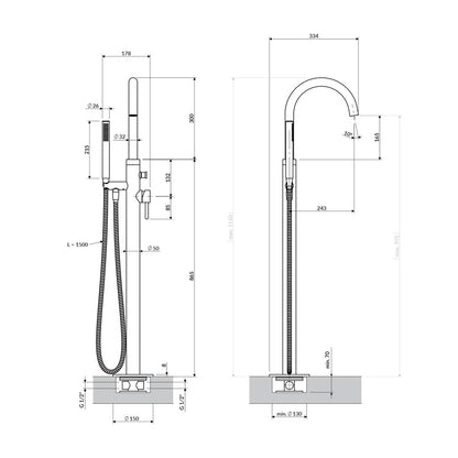 Смесител за вана-душ freestanding Omnires Y с един лост матово бяло покритие