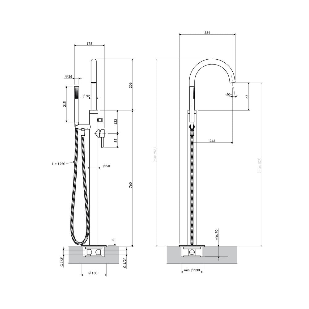 Смесител за вана-душ freestanding Omnires Y с един лост златист гланц