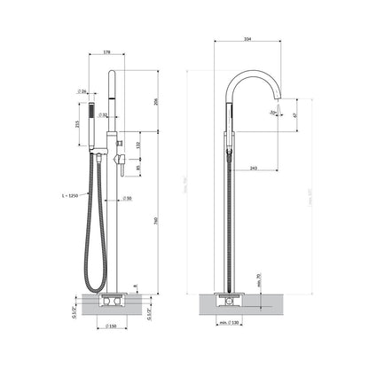 Смесител за вана-душ freestanding Omnires Y с един лост златист гланц