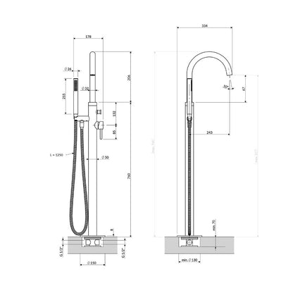 Смесител за вана-душ freestanding Omnires Y с един лост златно матово покритие