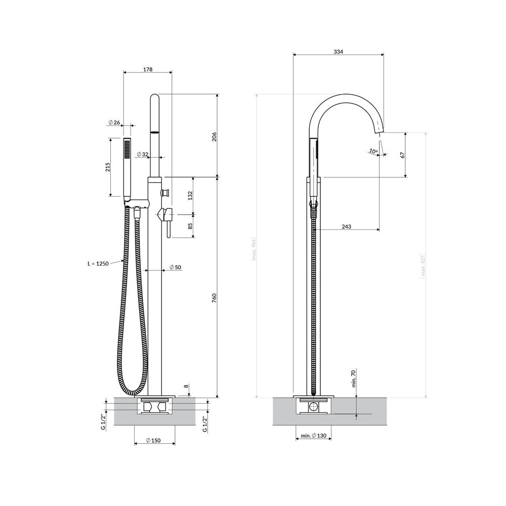Смесител за вана-душ freestanding Omnires Y с един лост хром