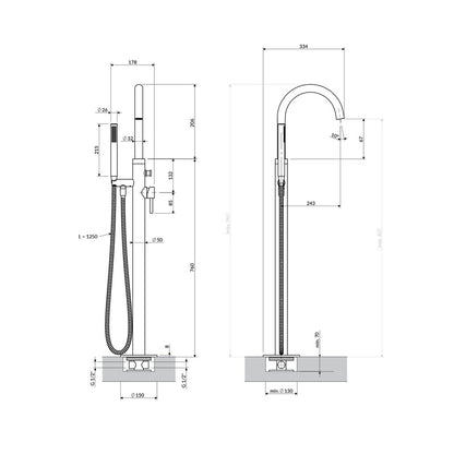 Смесител за вана-душ freestanding Omnires Y с един лост хром