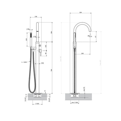 Смесител за вана-душ freestanding Omnires Y с монокоманда графитено покритие