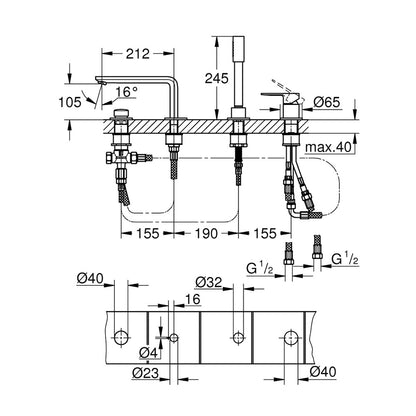 Смесител за вана - душ Grohe Lineare 4 елемента хромирана Supersteel
