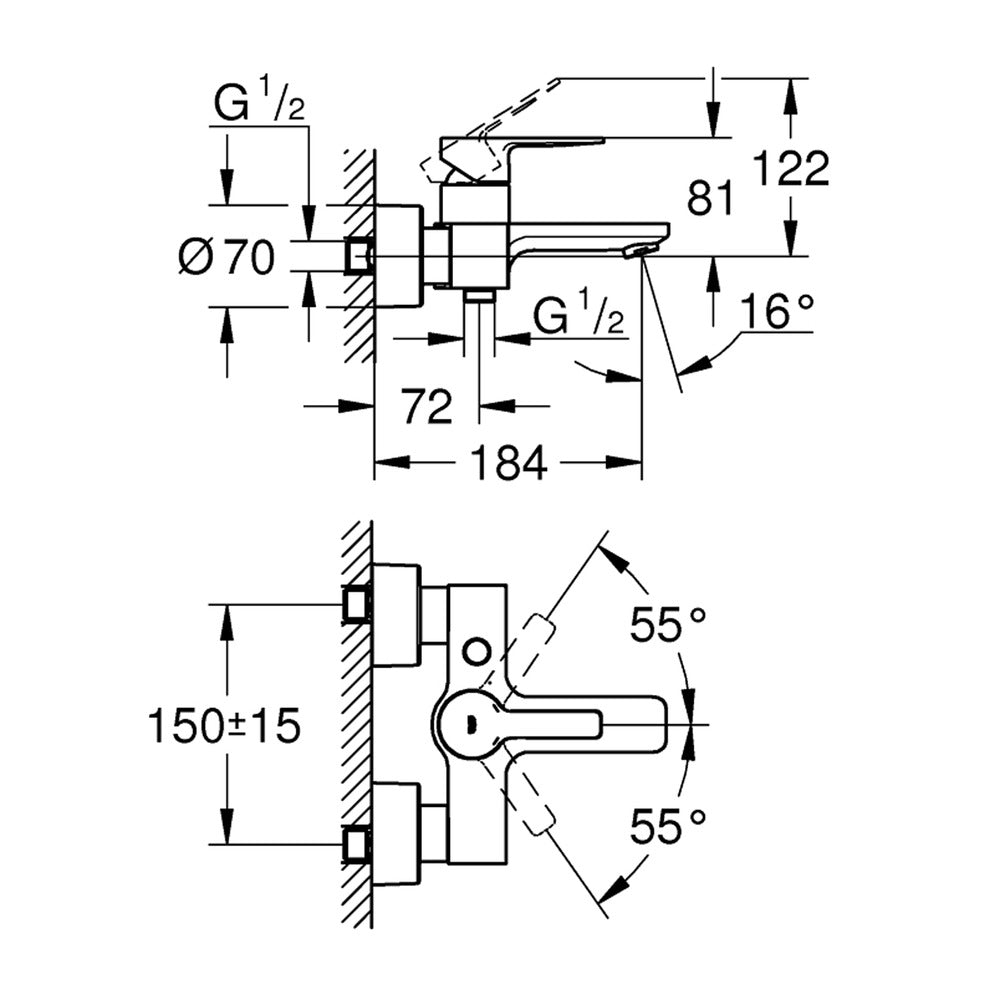 Батерия за вана - душ Grohe Lineare хромирана Supersteel