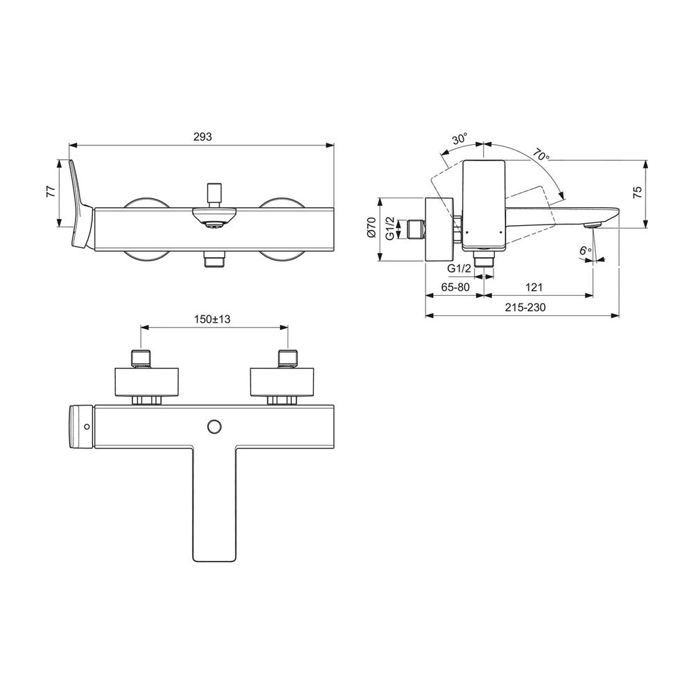 Bathtub-shower mixer Ideal Standard Atelier Conca glossy chrome single-lever