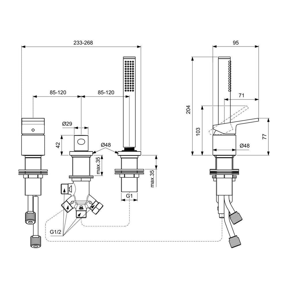 Смесител за вана - душ Ideal Standard Atelier Extra хром гланц с 3 елемента
