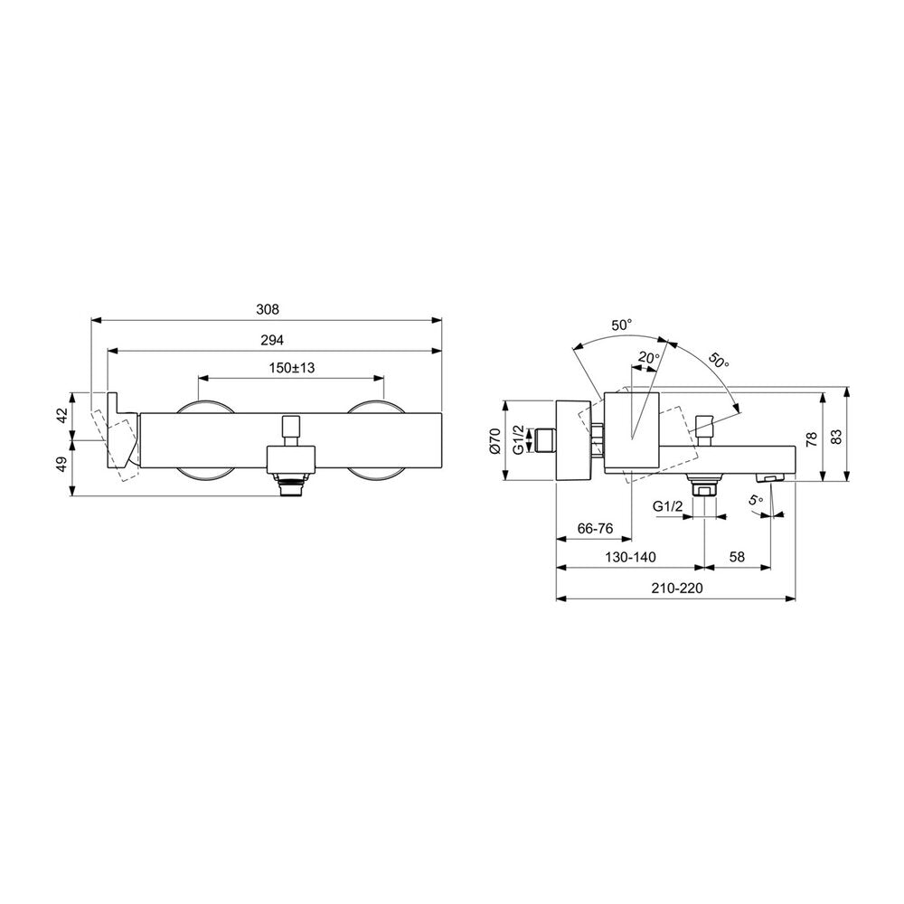 Смесител за вана - душ Ideal Standard Atelier Extra хром гланц