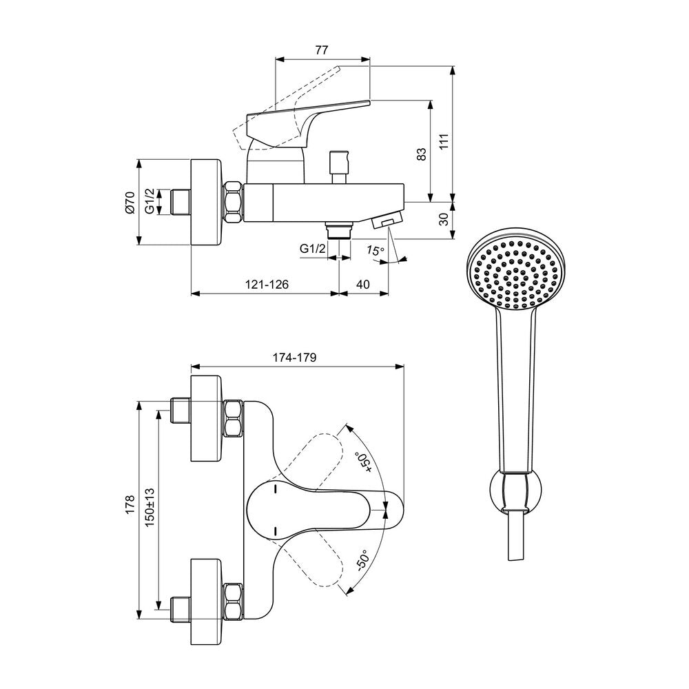 Ideal Standard Cerabase Chrome Bath-Shower Mixer with IdealRain Shower Set
