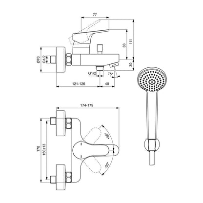 Ideal Standard Cerabase Chrome Bath-Shower Mixer with IdealRain Shower Set
