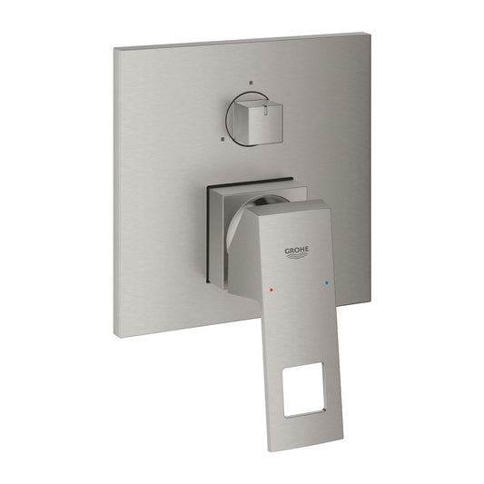 Eurocube Bathtub - Shower Mixer with 3 Outputs, Brushed Supersteel, Without Built-in Body