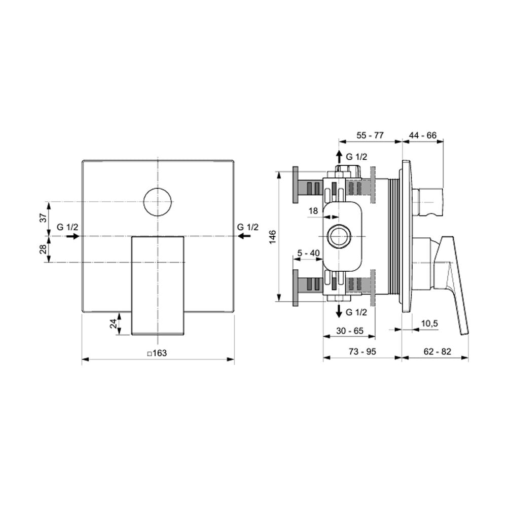 Built-in bath-shower mixer Ideal Standard Atelier Extra glossy chrome without built-in body