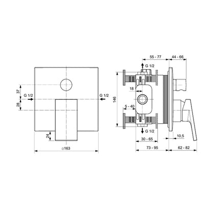 Built-in bath-shower mixer Ideal Standard Atelier Extra glossy chrome without built-in body