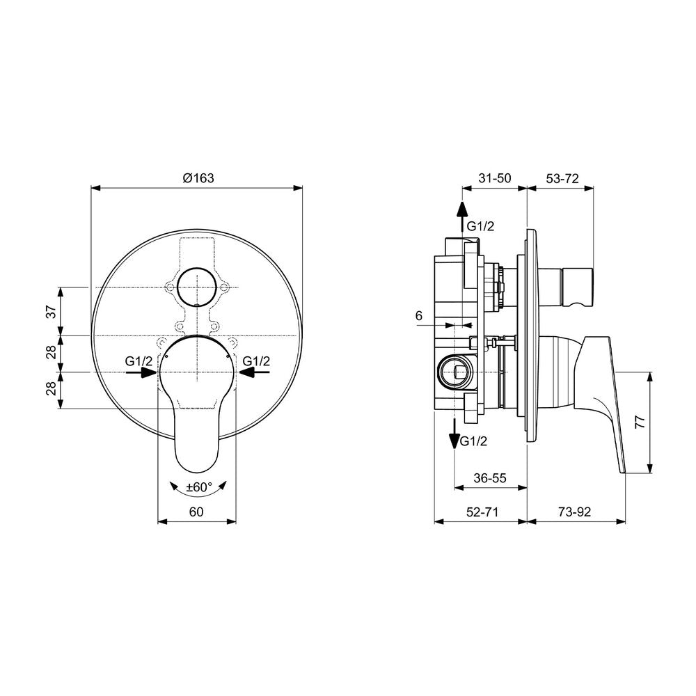 Ideal Standard Cerabase Concealed Bath-Shower Faucet, Chrome Finish with Built-in Body