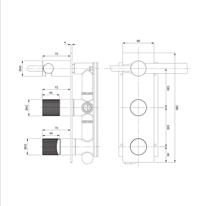 Вградена смесителна батерия за вана-душ Omnires Contour с покритие от четкан мед и вграден корпус