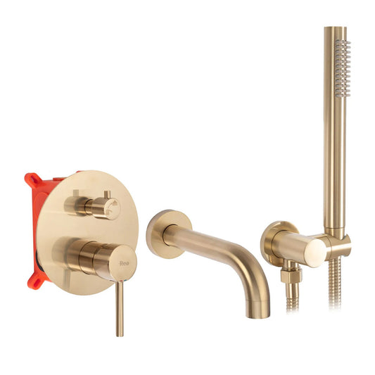 Rea Lungo Gold Plated Built-in Bathtub - Shower Mixer with Shower Set and Concealed Body