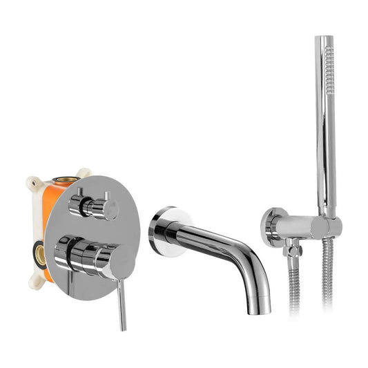 Rea Lungo Built-in Bath - Shower Mixer in Glossy Chrome with Shower Set and Built-in Body
