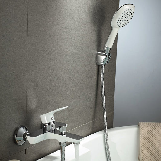 Bathtub-Shower Inter Ceramic Hana Single-Handle Glossy Chrome-Matte White with Shower Set