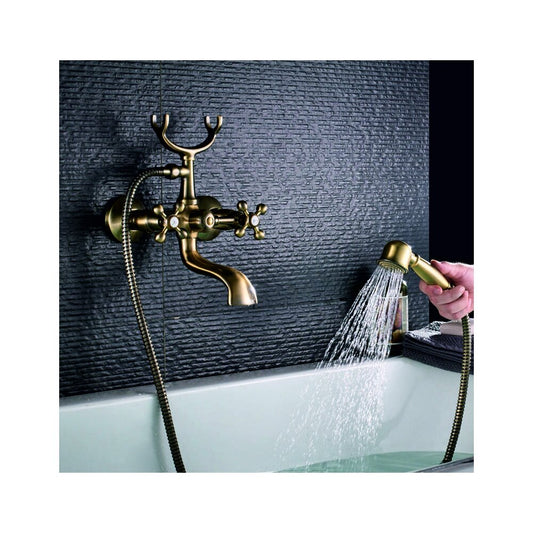 Inter Ceramic Retro Double-Handle Bathtub-Shower Faucet Bronze Brushed Finish with Shower Set
