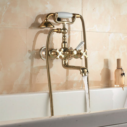 Душ батерия Inter Ceramic Sahara, с двойна команда, лъскав златист цвят с комплект за душ.