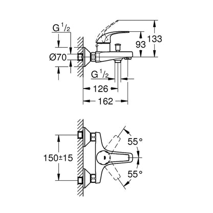 Смесител за вана-душ с една ръкохватка Grohe Baucurve хром