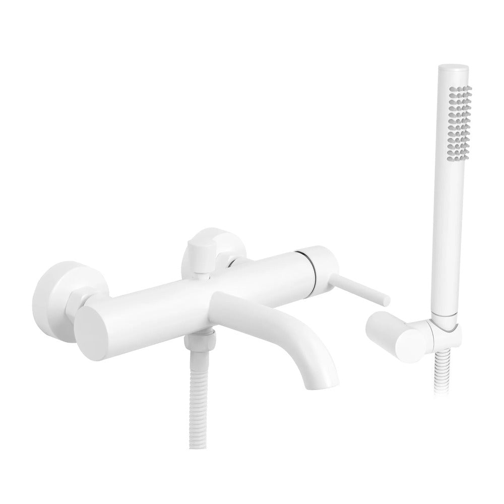 Rea Lungo Matte White Bathtub - Shower Mixer with Shower Set