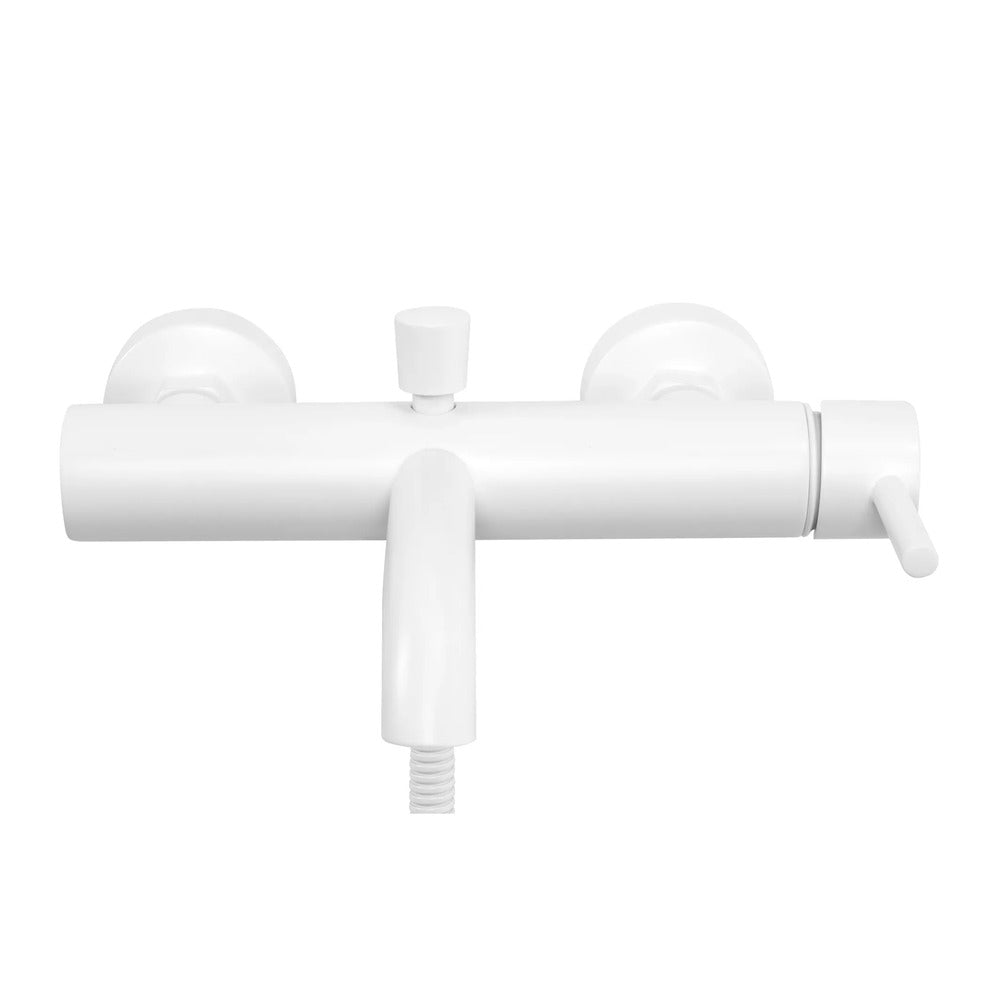 Rea Lungo Matte White Bathtub - Shower Mixer with Shower Set