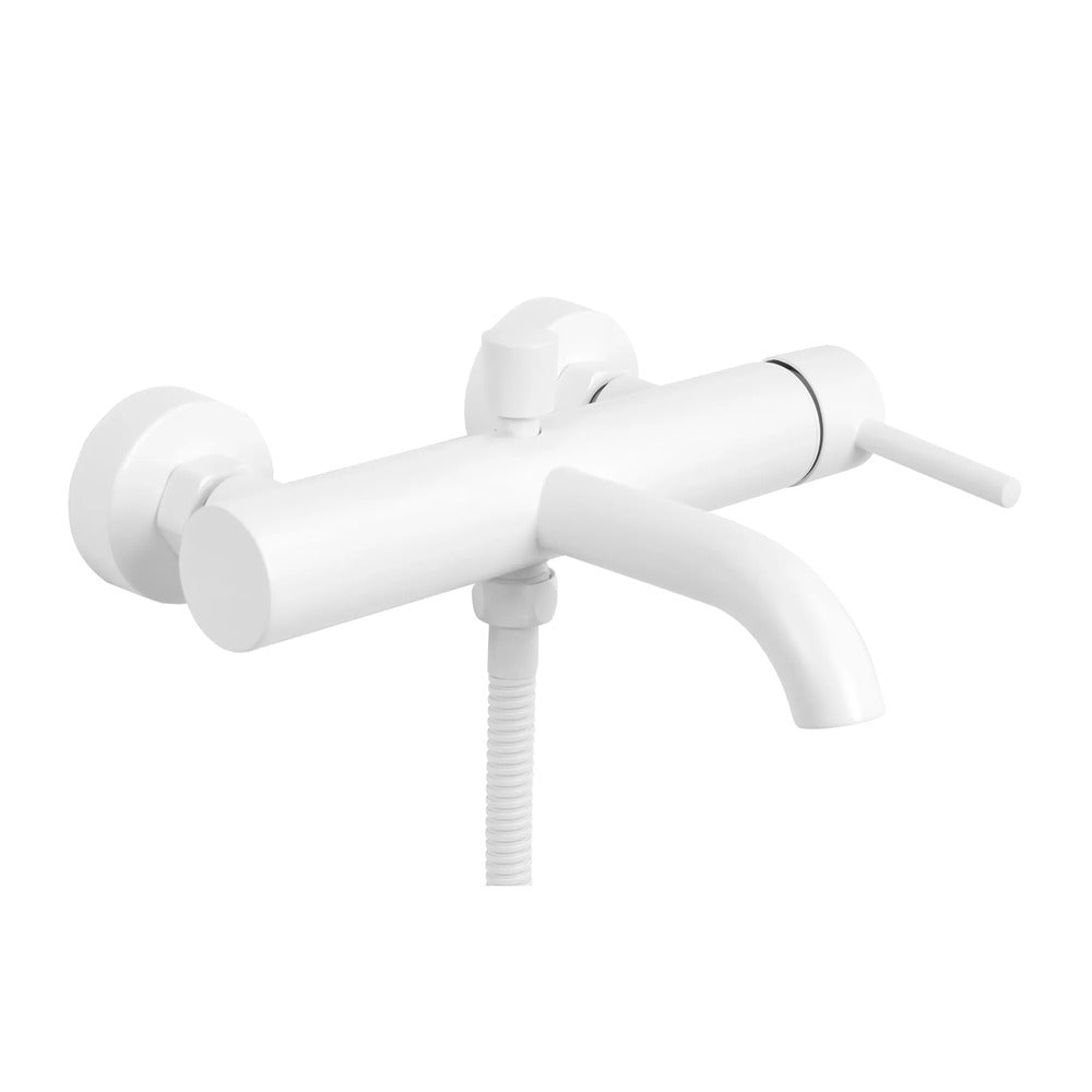 Rea Lungo Matte White Bathtub - Shower Mixer with Shower Set
