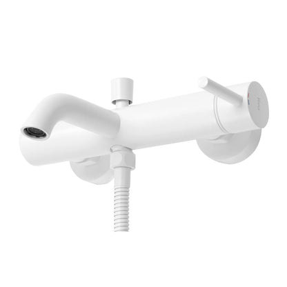 Rea Lungo Matte White Bathtub - Shower Mixer with Shower Set