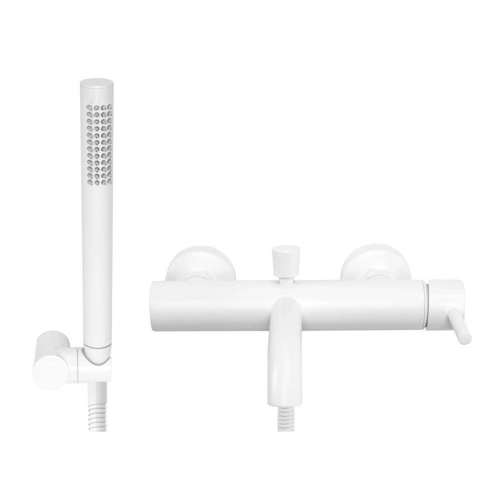 Rea Lungo Matte White Bathtub - Shower Mixer with Shower Set