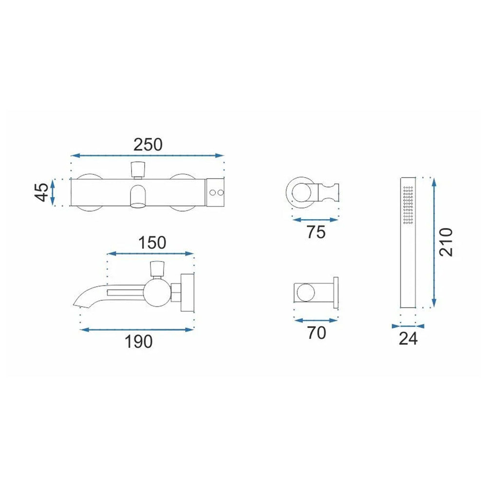 Rea Lungo Matte White Bathtub - Shower Mixer with Shower Set