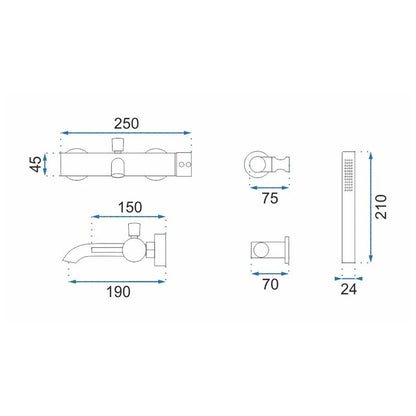 Rea Lungo Matte White Bathtub - Shower Mixer with Shower Set