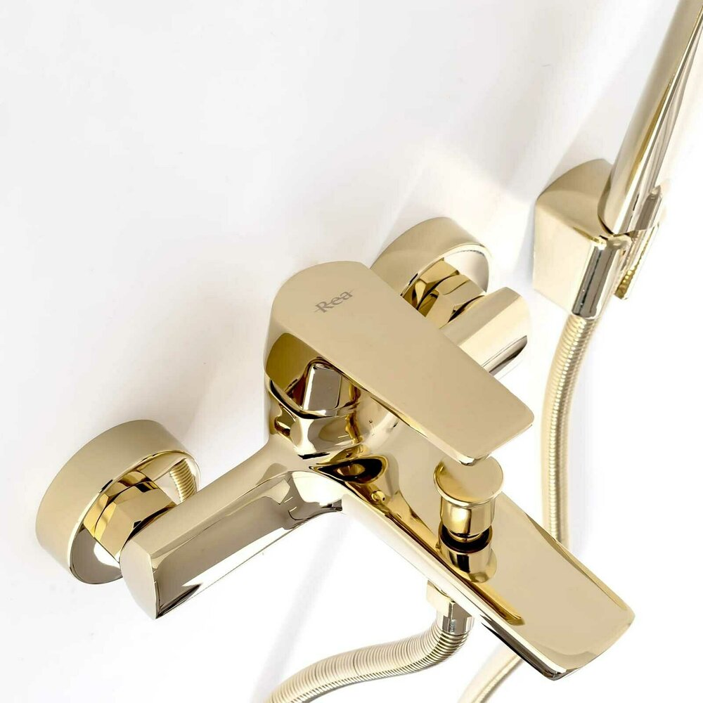 Rea Rusel Gold Single-Lever Bathtub - Shower Mixer with Shower Set