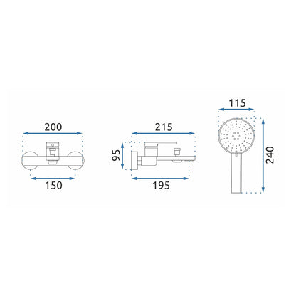 Rea Verso Gold Plated Bathtub - Shower Mixer with Shower Set