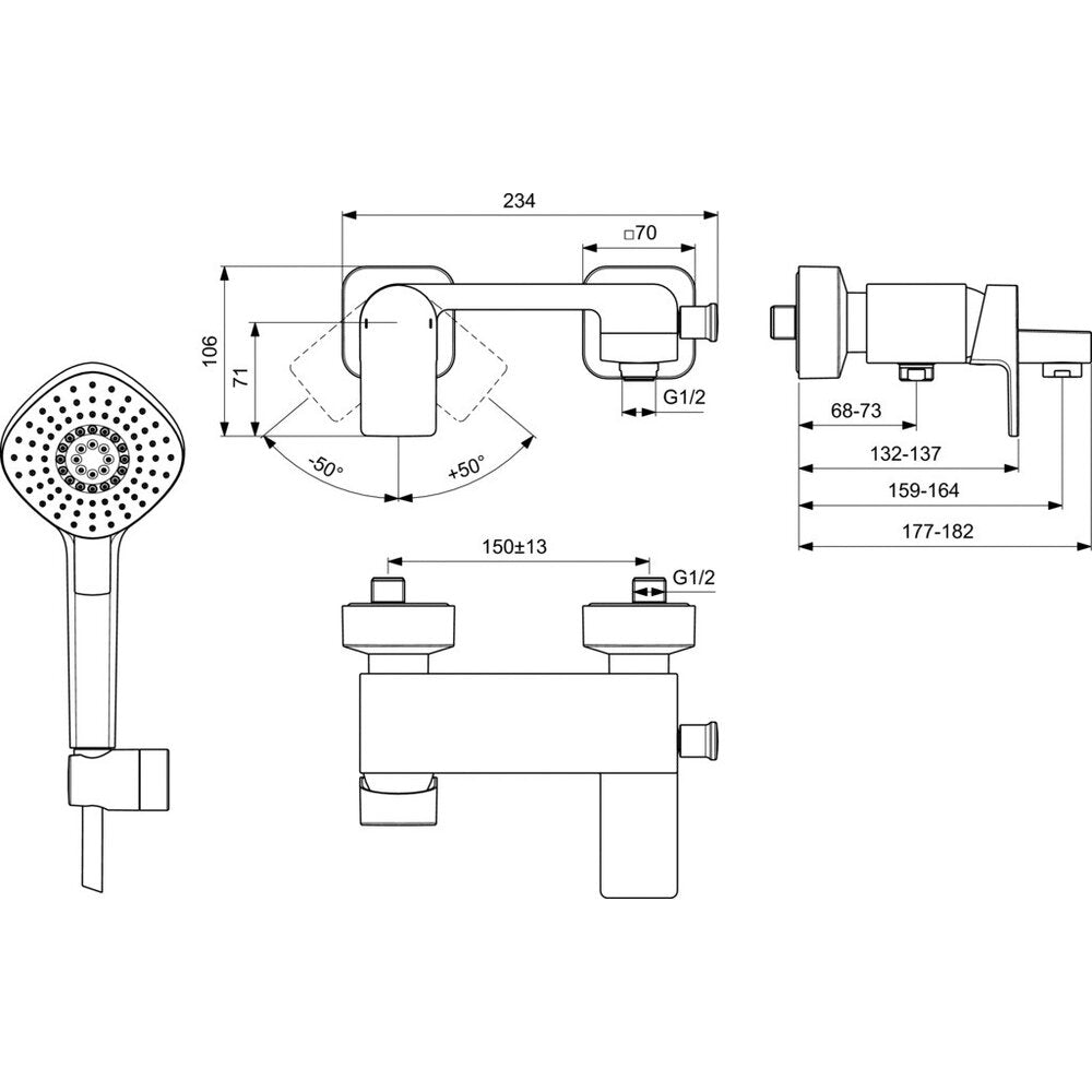 Baterия за вана Ideal Standard Edge с душ набор IdealRain