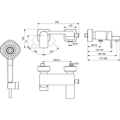 Baterия за вана Ideal Standard Edge с душ набор IdealRain
