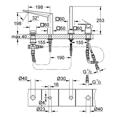 Grohe Allure Brilliant Bathtub - Shower Faucet 4 Elements Chrome