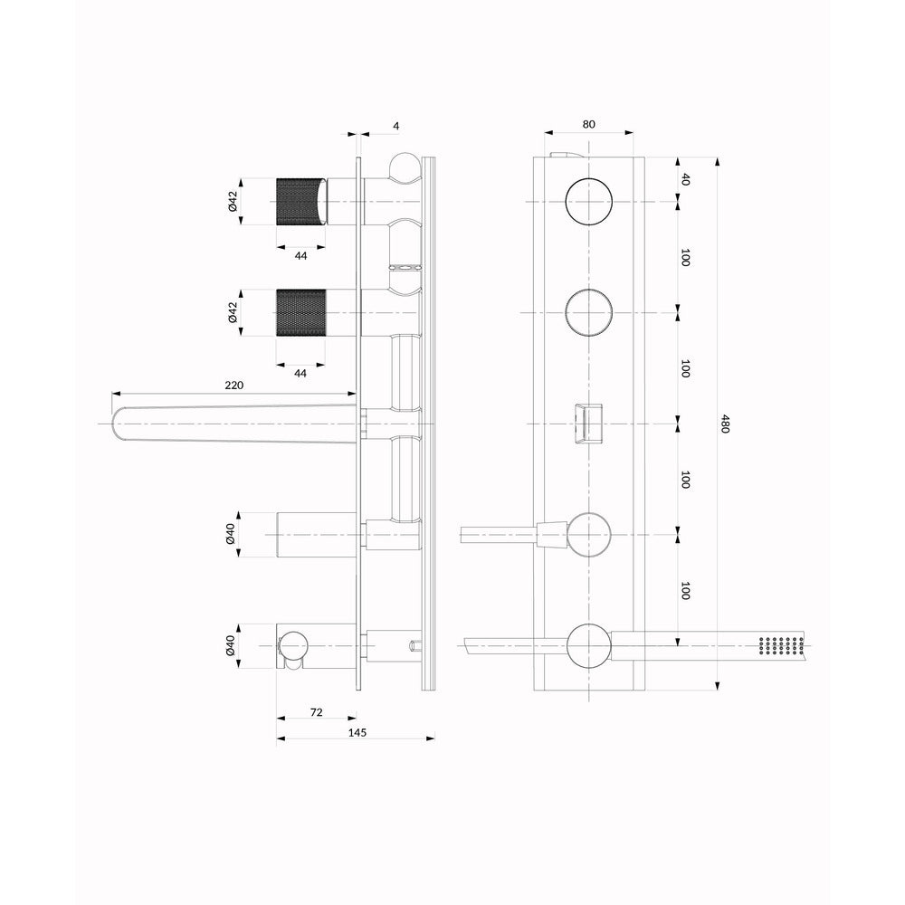Omnires Contour 5-Hole Concealed Bath-Shower Valve with Shower Set