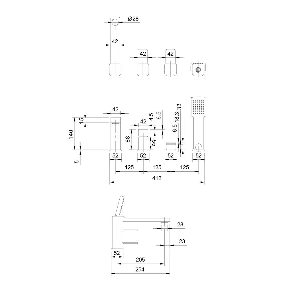 Omnires Slide 4-Element Bathtub/Shower Faucet