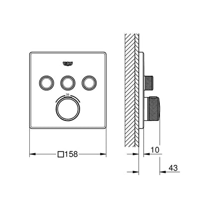 Grohe Grohtherm SmartControl Square Thermostatic Shower Valve with 3 Outlets