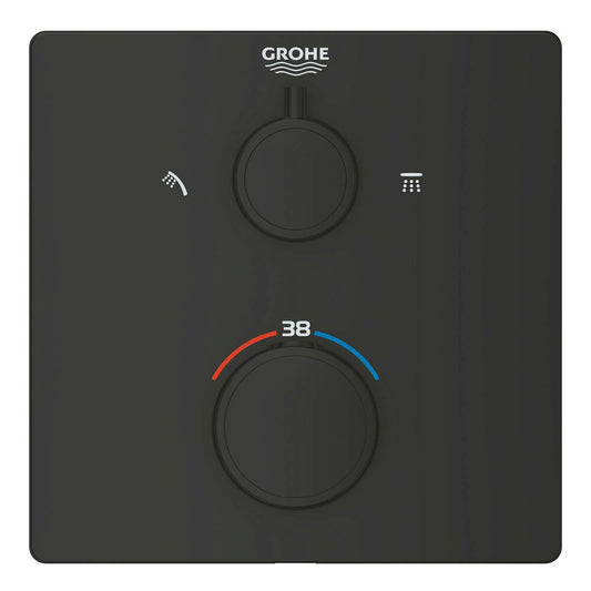 Смесител за вграждане с термостат Grohe Grohtherm 2 изхода черен мат квадрат