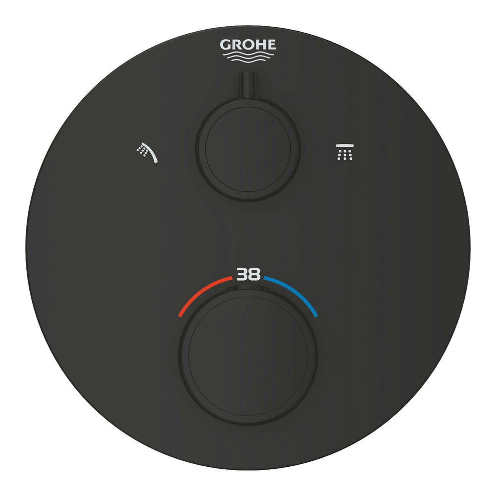 Вградена душ батерия с термостат Grohe Grohtherm 2 изхода черен мат кръгъл