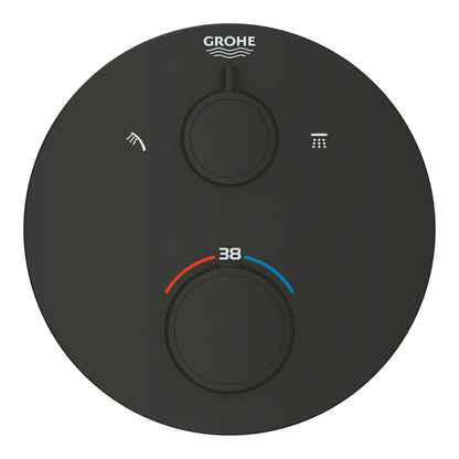Вградена душ батерия с термостат Grohe Grohtherm 2 изхода черен мат кръгъл
