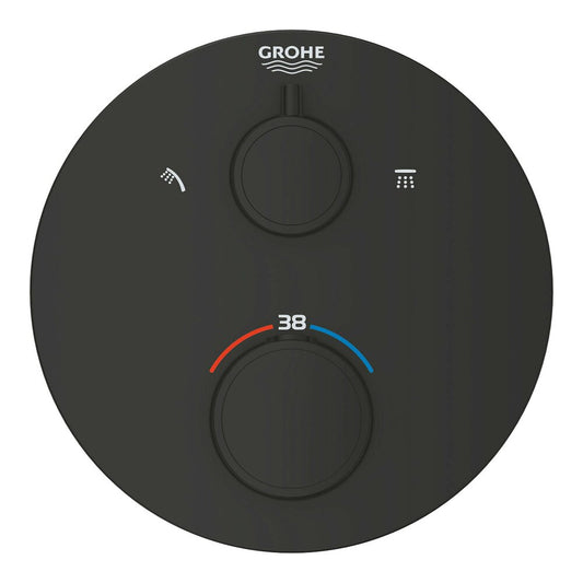 Вградена душ батерия с термостат Grohe Grohtherm 2 изхода черен мат кръгъл