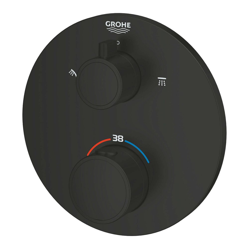 Вградена душ батерия с термостат Grohe Grohtherm 2 изхода черен мат кръгъл