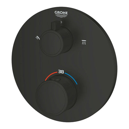 Вградена душ батерия с термостат Grohe Grohtherm 2 изхода черен мат кръгъл