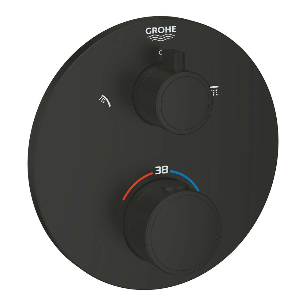 Вградена душ батерия с термостат Grohe Grohtherm 2 изхода черен мат кръгъл